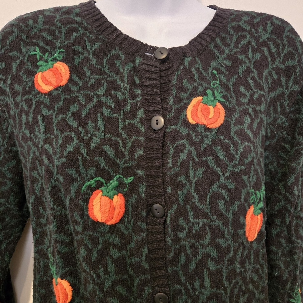 Talbots Petite Women's Button Up Cardigan Sweater Embroidered Pumpkins S READ